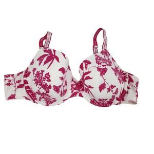 Cacique Pink and White Floral Lightly Lined T-Shirt Underwire Bra Size 44B